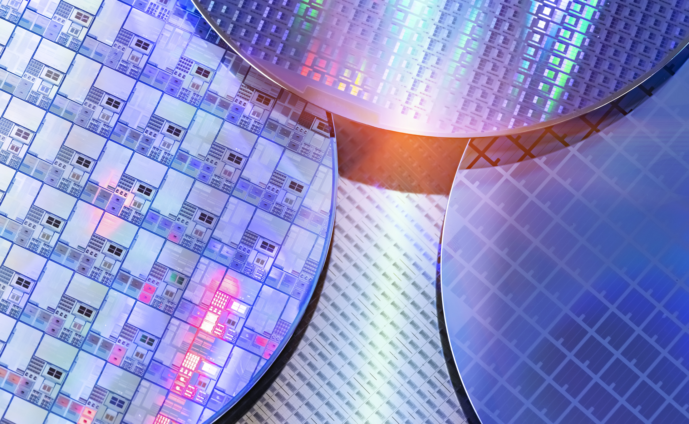 silicon wafer reflecting different colors.